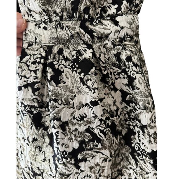Abercrombie & Fitch Dress Black Jacquard Cream Floral Silver Thread Cotton Small - Picture 4 of 10